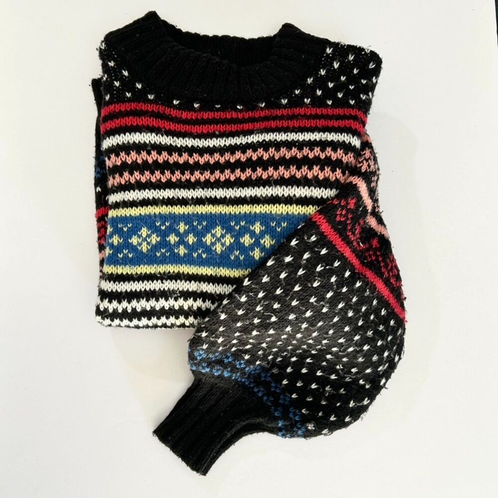 American Eagle, Fair Isle Black Sweater, Lantern Sleeves, M Cozy Scandi Girl